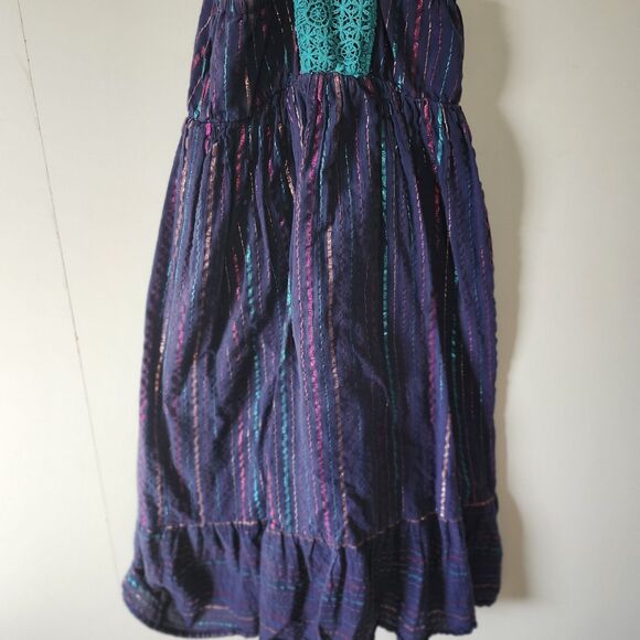 Cat & Jack Girls Dress 7/8 Multicolor Striped Maxi Halter Back Lace Panel Boho - Picture 8 of 8